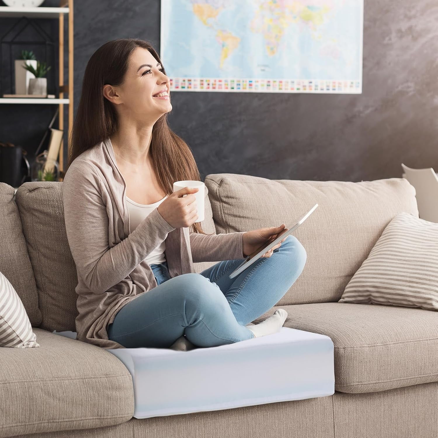 Memory Foam Couch Cushion Replacement, High Density Upholstery Foam Wrapped with Memory Foam & Polyester Batting, Sofa Cushions Inserts with Dacron Fiber Layer,with Removable Cover,6"x24"x27"