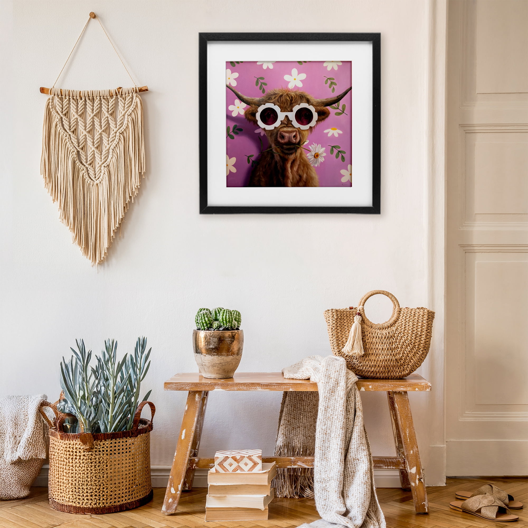 Stupell Industries Fresh As A Daisy Cattle Black Framed Print Under Glass, design by Lucia Heffernan
