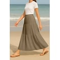 thumbnail image 2 of Moomaya Women's Elastic Waist Skirt | Solid Bohemian Style Rayon Maxi with Side Pockets | Tiered Flowy Skirt with Pockets, 2 of 7