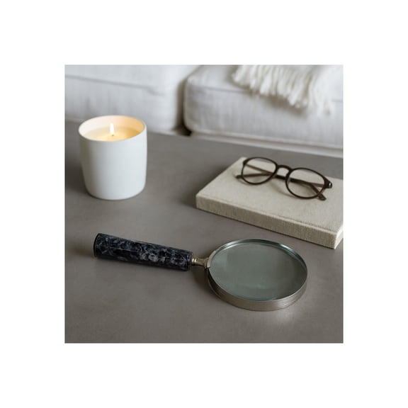 Decorative Magnifying Glass with Marble Handle for Home Decor - Elegant Office Desk Accessory, Living Room, or Shelf Accent - Ornament for Coffee Table Decor or Entryway - 1", Black & White