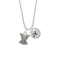 thumbnail image 2 of Delight Jewelry Silvertone Antiqued Angel with Bow & Crystal Silvertone Script Initial Disc - A - Charm Necklace, 20"+3", 2 of 4