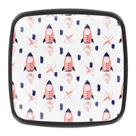 4 Pcs Square Cabinet Handle Cupboard Knob Drawer Pulls Handle Pink and Blue Rocket Drawer Knobs with Screws Furniture Decoration