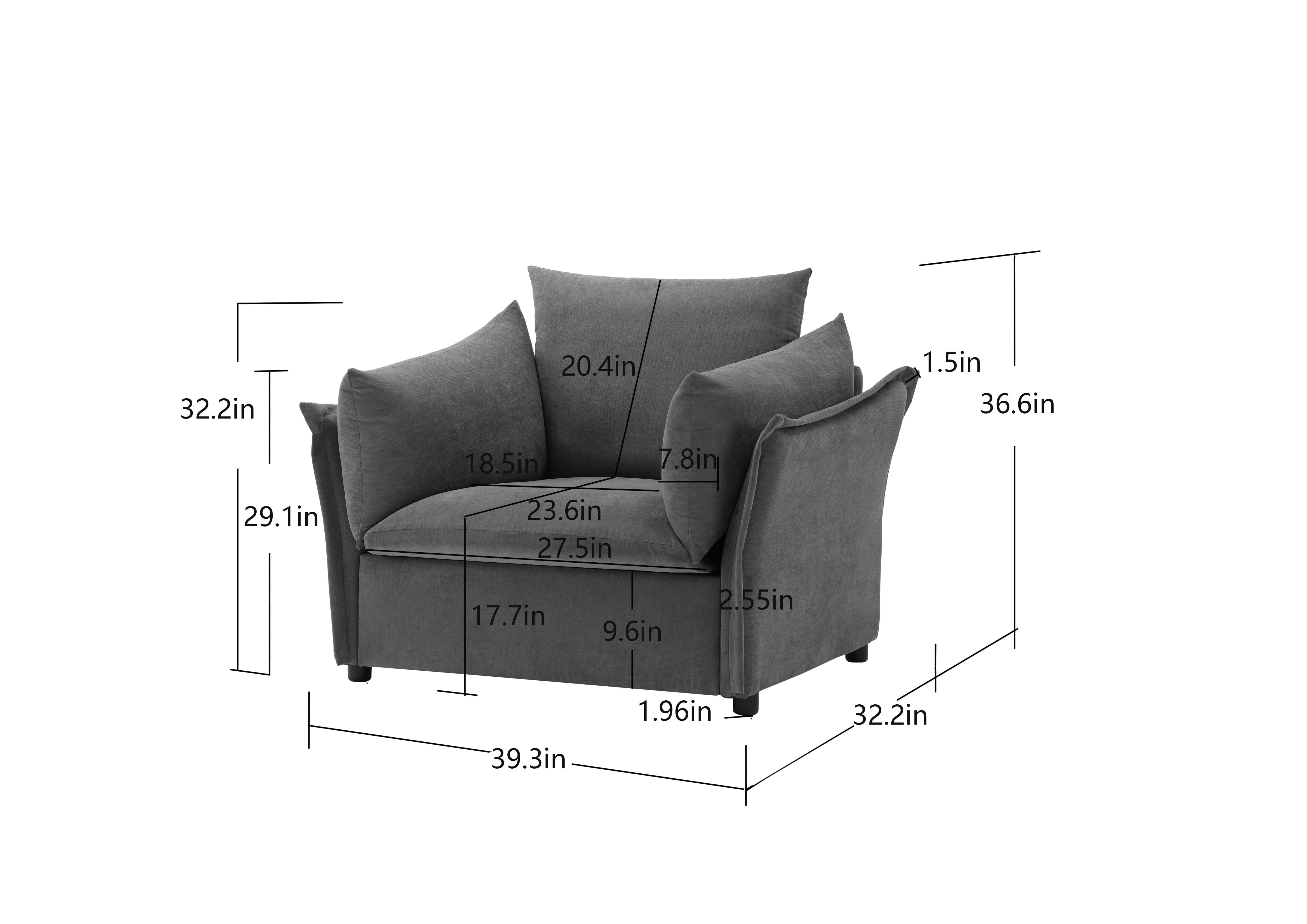 MAYEERTY Modern Style Oversized Armchair Single Sofa for Living Room, Bedroom, Dark Gray