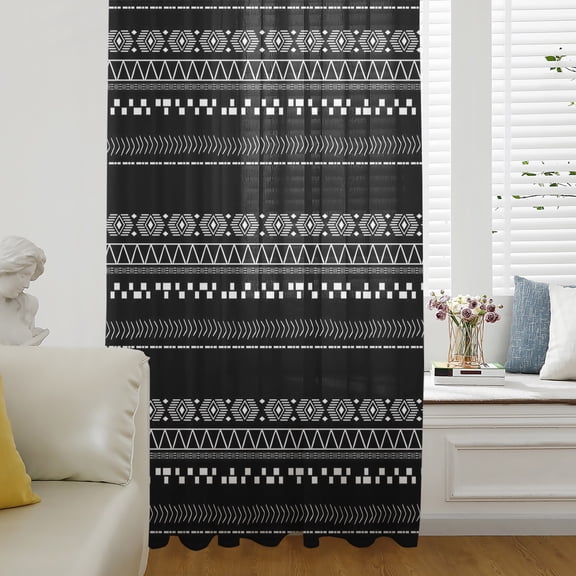 Black and White Geometric Semi Sheer Curtains Drapes for Living Room,Bedroom,French Doors Window 84 Inches Long,Modern Abstract Art Aesthetics Rod Pocket Chiffon Curtain Drapery Voile Drape Panel