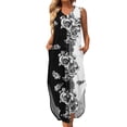 thumbnail image 4 of SMihono Robe Maxi Bohème d'Été pour Femmes Grande Taille Sexy Mode Sans Manches Imprimée Col en V avec Poches Longue Robe de Plage, 4 of 5