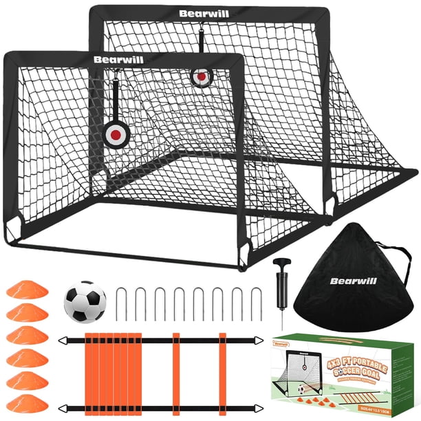 Portería de fútbol Bearwill Kids de 4 x 3 pies con pelota, escalera, conos y objetivos