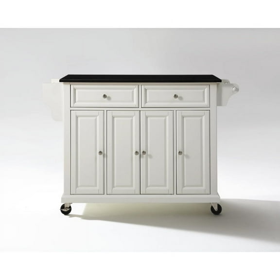 Durable Solid Hardwood Mobile Kitchen Cart with Elegant Raised Panel Doors and Ample Storage Space - White Finish