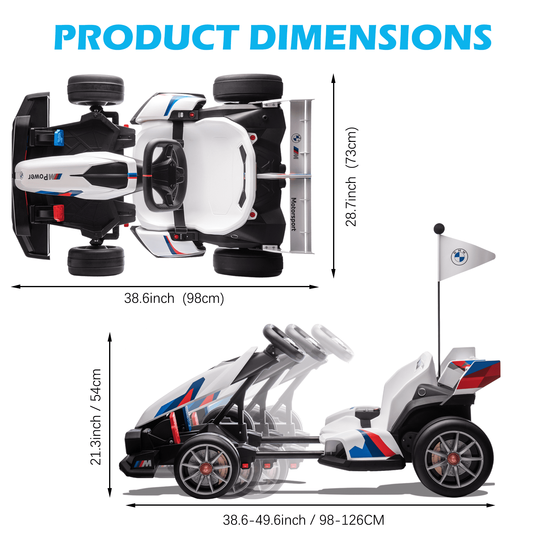NEECHIPRO 36V Licensed BMW Electric Go Kart , 400W Powerful Motor Racing with Drift Race Pedal,for Kids Age 6+, 8mph,White