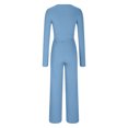 thumbnail image 5 of ZACPNCV Women's Casual Loose Solid Color Linen Shirt Long Sleeved Pants Set Sky Blue, 5 of 6