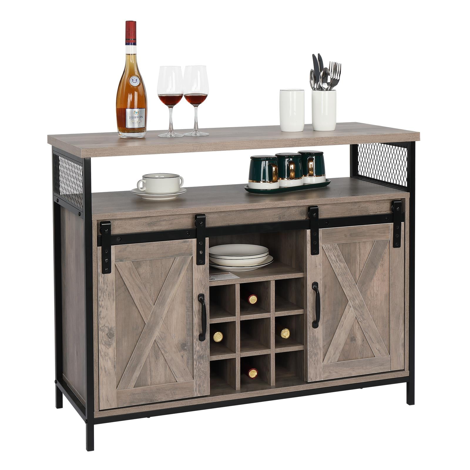 UBesGoo 40" Farmhouse Barn Door Buffet and Wine Console Table