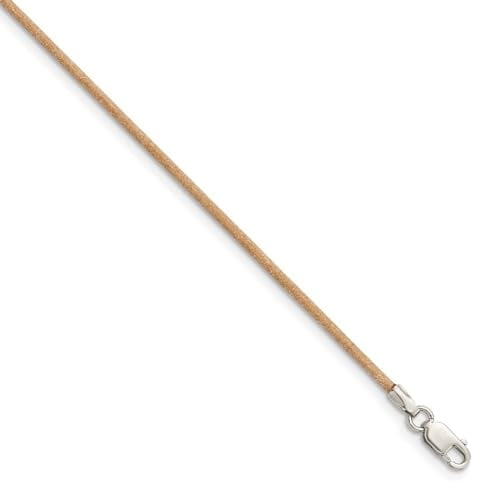 925 Sterling Silver 1.5mm Natural Leather Cord Necklace 18 Inch