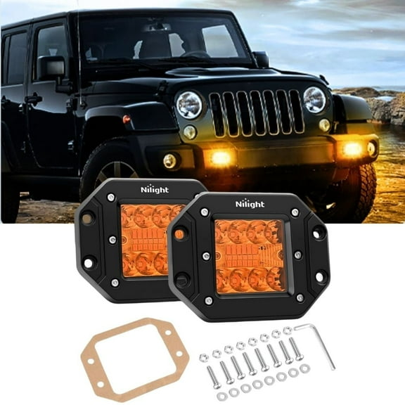Flush Mount LED Light Pods 2Pcs 42W Amber Upgraded Spot Flood Combo Driving Fog Lights Off Road Lights Bumper LED Work Light for Truck SUV ATV UTV
