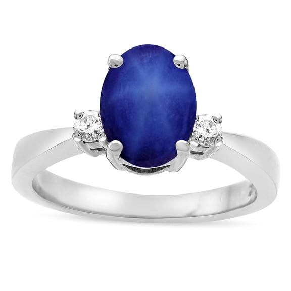 Star K � 3 Three Stone Oval Created Star Sapphire Classic Engagement Promise Ring