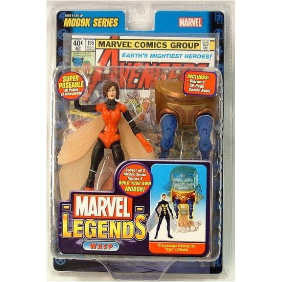 Marvel Legends Year 2006 Modok Series 6 Inch Tall Action Figure - Variant "Red Costumed" WASP with Super Poseable 26 Points of Articulation, Legs of Modok Plus Bonus Diorama and 32 Page Comic Book