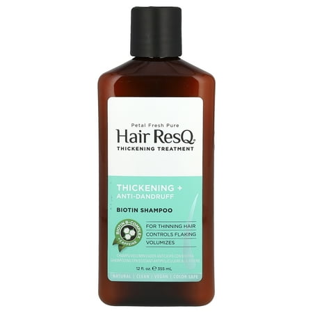 Petal Fresh Pure Hair Rescue Thickening Treatment Biotin B-Complex + Caffeine + Zinc Anti-Dandruff Shampoo, 12 fl oz