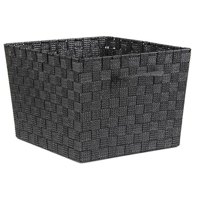 Home Basics PB49694 Extra Large Woven Strap Bin Metallic Black