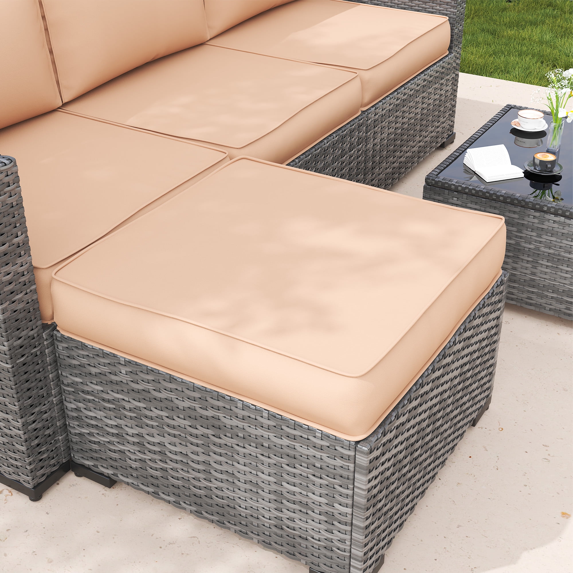 MRUAKA Outdoor Cushions for Patio Furniture, 7-Piece Replacement Cushions for Outdoor Furniture, Water-Resistant Patio Cushions, Outdoor Couch Cushions for 4-Seat Outdoor Sectional Sofa (Beige)