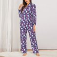 thumbnail image 2 of Honeii Skull cartoon flower print Women's Pajama Sets Long Sleeve Button Down Sleepwear Nightwear Soft Pjs Lounge Sets-X-Large, 2 of 7