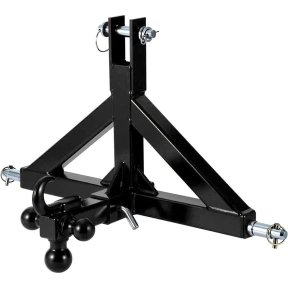 3-Point Quick Hitch for Category 1 Tractors, 2" Trailer Receiver & Ball Hitch Combo with Towing Hook, Heavy Duty Drawbar Attachment, Black