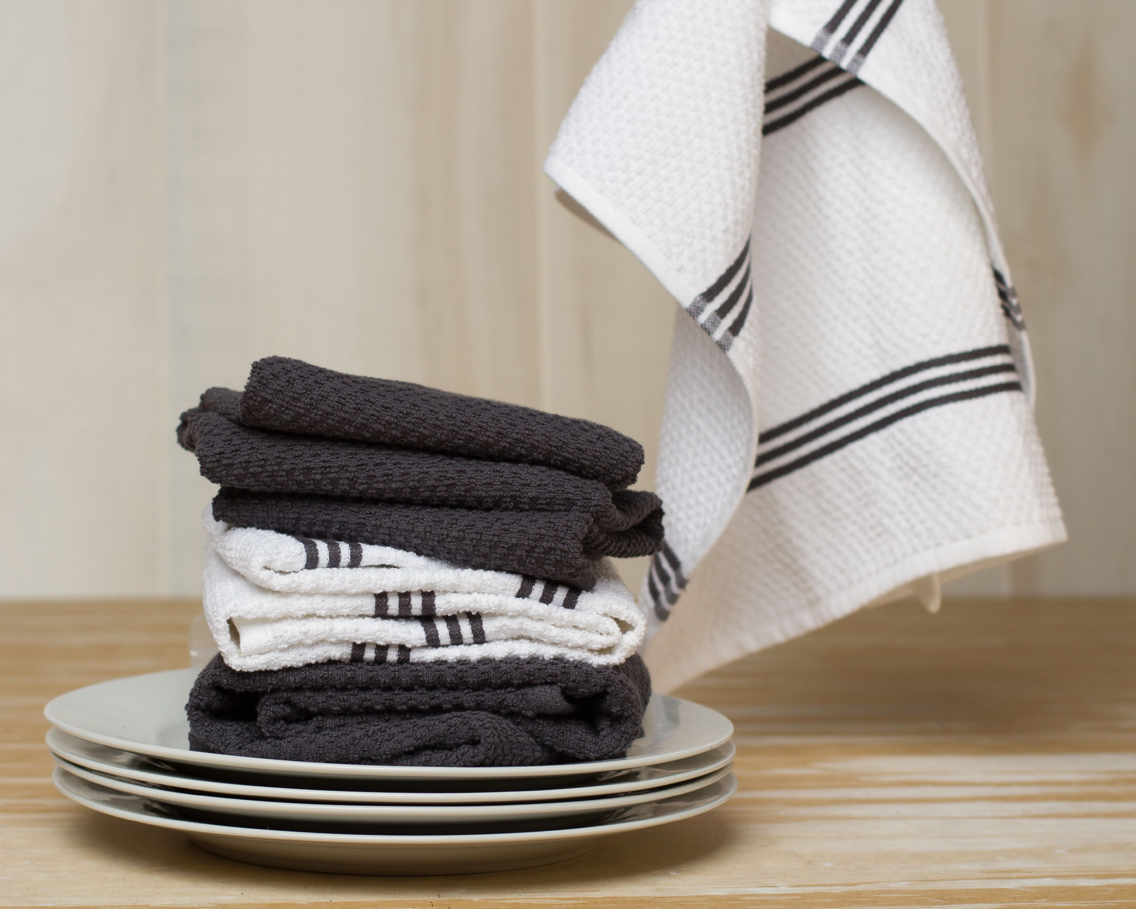Brown Check Sticky Toffee Cotton Terry Kitchen Dish Towel 4 Pack 28 in x 16 in