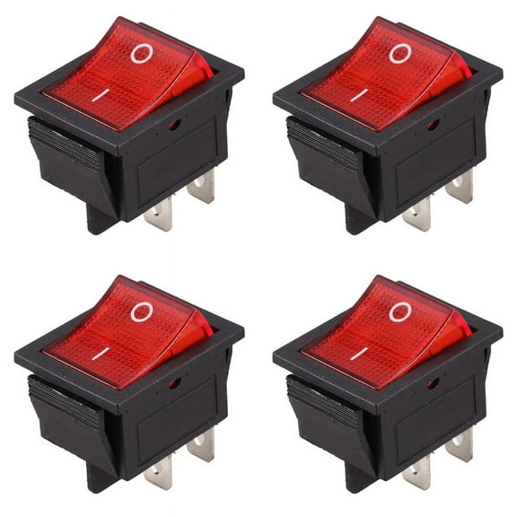 4X Red Light Illuminated 4 Pin DPST ON/ Snap in Rocker Switch 16A 20A 250V AC