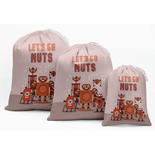 Darling Souvenir Robots Roses & Allons les Noix Anniversaire Fournitures de Fête Personnalisées Pochettes à Cordon Sacs Cadeaux 15 Pcs