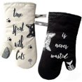thumbnail image 1 of Oven Mitts Heat Proof Oven Gloves Pot Holder And Mitt For Cooking, Bbq, Baking, Ivory And Black, Cat And Chat Noir, Cat Lover, 1 of 4