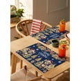 thumbnail image 3 of Placemats Set of 6, Cotton Linen Heat Table Mats Non-Slip Washable Christmas Tree Winter Deer Garland Bell Poinsettia Dark Blue Placemat for Holiday Banquet Dining Kitchen Table Decor, 3 of 5