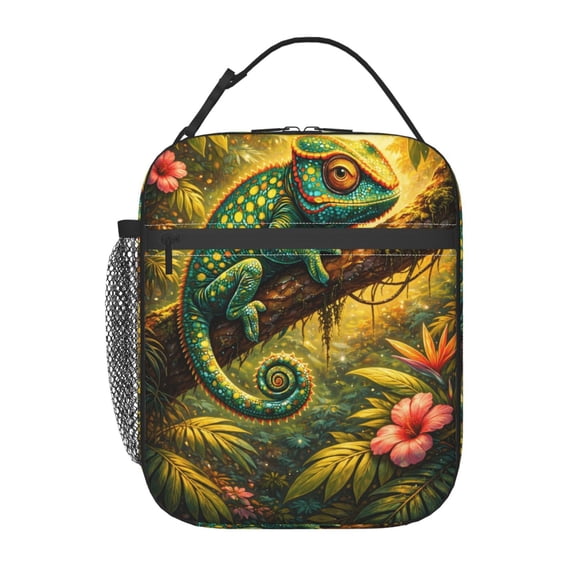 Vibrant Chameleon Lunch Bag Reusable Thermal Lunch Tote with Handle for Women and Men