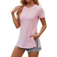 thumbnail image 4 of Hibeli Women's Eyelet Short Sleeve Side Splits Summer Top, 4 of 7