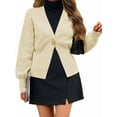 thumbnail image 3 of Women Knitted Cardigan Long Sleeve V-Neck Sweater One Leaf Button Down Outwear Beige L, 3 of 9