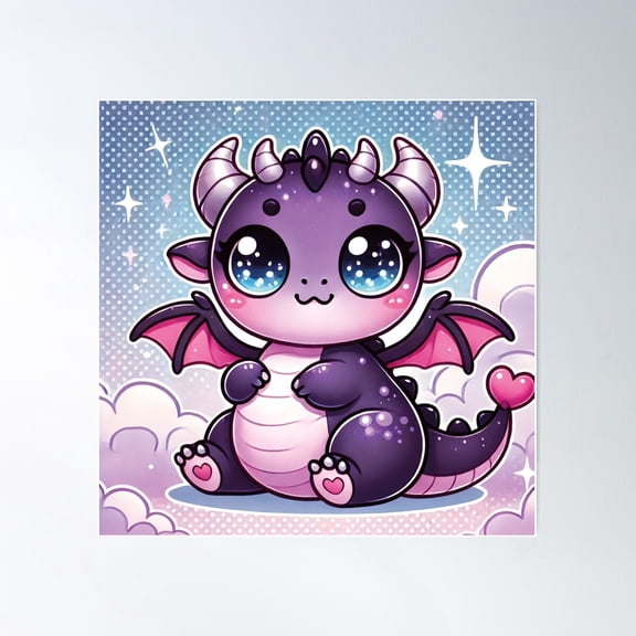 A Kawaii-Style Dragon With Big Sparkling Eyes Poster Wall Art, Modern Wall Decor For Living Room Bedroom, 8x12 UNFRAMED