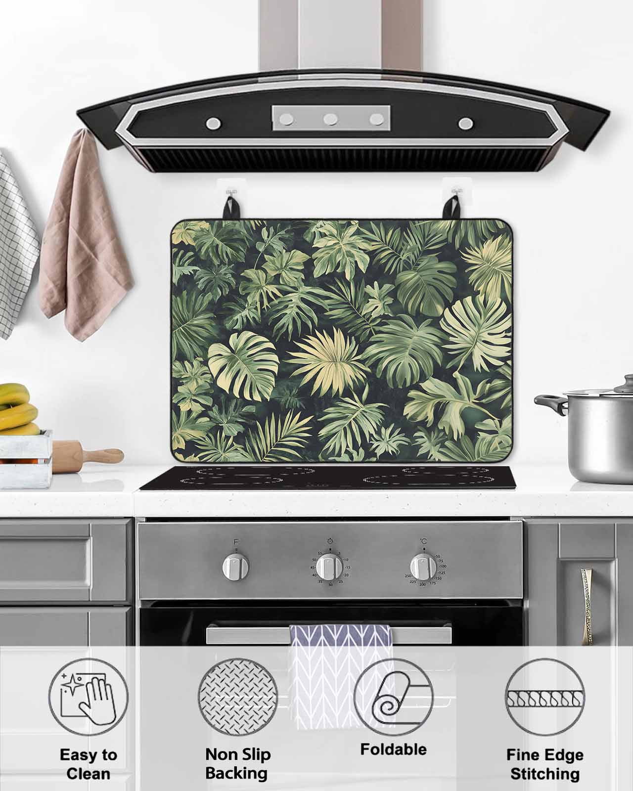 nqOlkjepod Large Induction Cooktop Protector Mat 24"x21", Palm Tree Leaves Stove Top Covers for Electric Stove, Summer Tropical Green Botanical Stove Burner Cover Mats, Glass Top Stove Cover