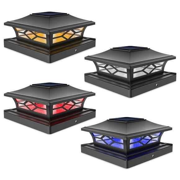 VOLISUN Solar Fence Post Cap Light Outdoor Waterproof RGB Color Changing Modes Deck Post Lights Solar Powered,LED Post Cap Light Black for 4x4 x6 Wooden or Vinyl Post PatioDeckGarden Decor(4Pack)