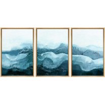 IDEA4WALL Framed Canvas Print Wall Art Set Blue White Minimal Winter Cloud Mountain Abstract Art Rustic Scenic Relax/Calm for Living Room, Bedroom, Office - 24"x36"x3 Natural