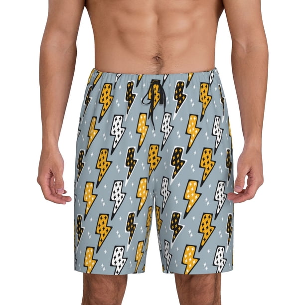 Balery Lightning Bolts Pantalones cortos de pijama de punto de algodón para hombre con cinturilla y bolsillos-3X-Large