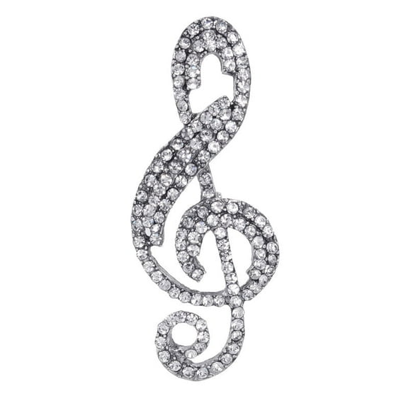 Women's Silver Tone Crystal Rhinestones Music Note Novelty Treble Clef Brooch Pin