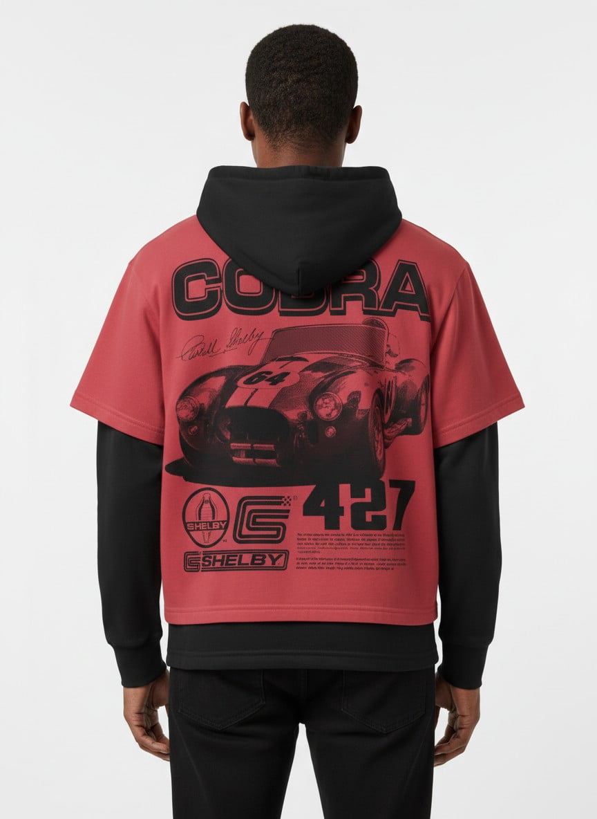 Shelby Cobra Man Men's Layered Look Graphic Tee with Long Sleeve Hoodie, Sizes XS-3XL