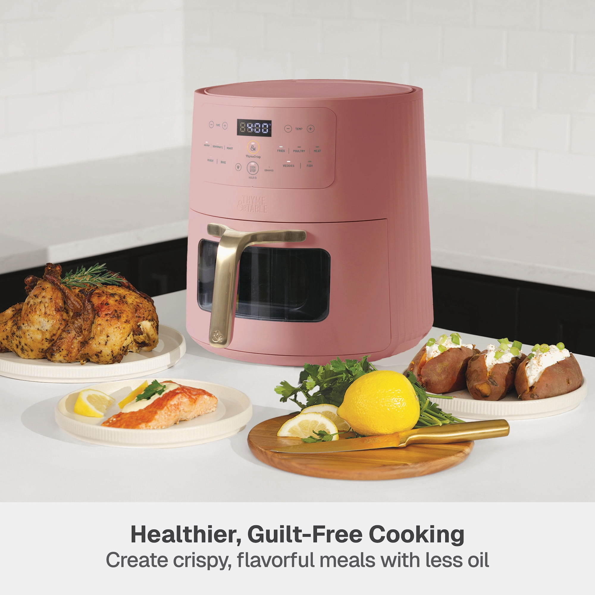 Thyme & Table 6QT Air Fryer, with ThymeCrisp™ and Ceramic-Coated Nonstick Basket, Faded Rose