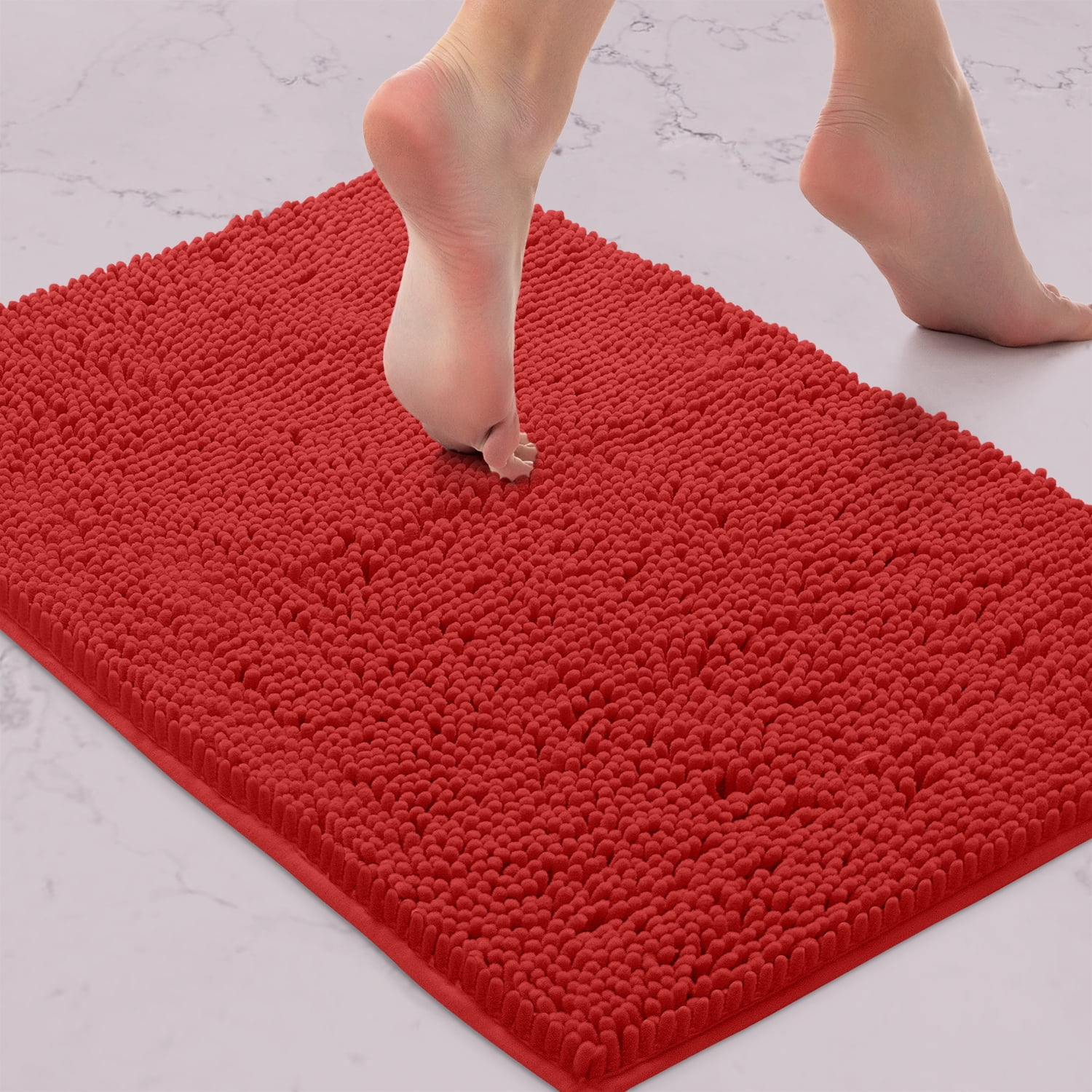  MAYSHINE Soft Plush Chenille Round Bathroom and Area Rug,  Absorbent Microfiber Bath Mat, Machine Washable, Non-Slip Grip, Quick-Dry,  Great for Bath, Shower, Bedroom, Dog or Door Mat (Red, 3x3 Foot) 