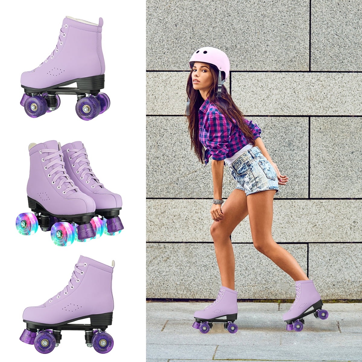 EONROACOO Purple Roller Skates for Women Girls, Adult Light up Wheels Skates(Women 8.5/Men 7)