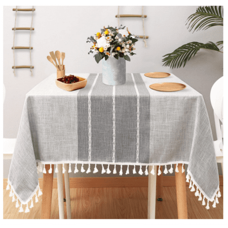 

55 X 78 Farmhouse Rustic Tablecloth Striped Gray Dust-Proof Heavy Cotton Linen