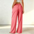 thumbnail image 6 of Fashion Striped Linen Pants for Women High Waisted Straight Leg Palazzo Trousers Casual Wide Leg Pant with Pockets, 6 of 7