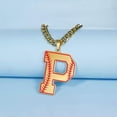 thumbnail image 2 of Baseball Initial A-Z Letter Pendant Necklace Cuban Chain Stainless Steel Jewelry, 2 of 7
