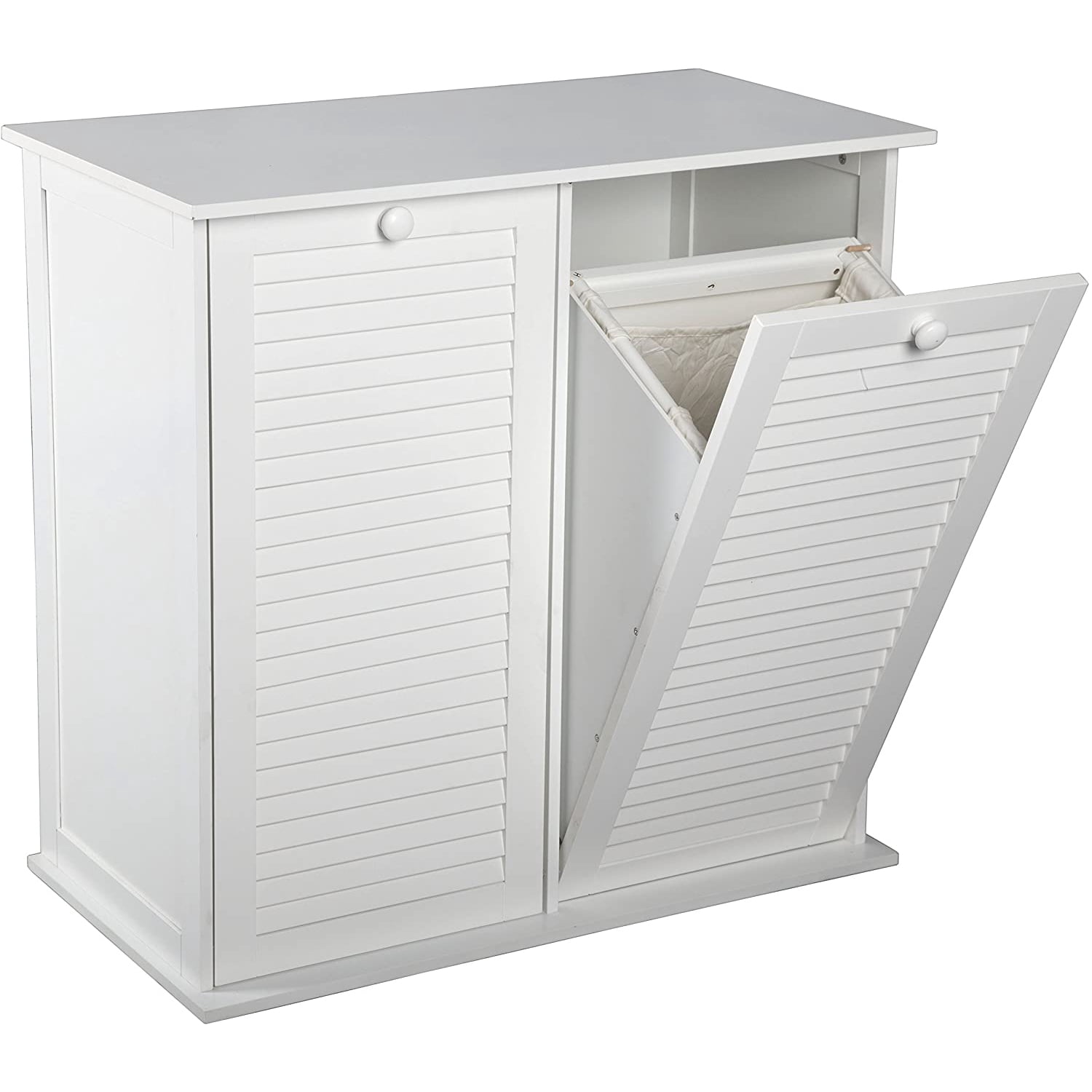 eHemco Dual Basket Tilt Out Laundry Clothes Sorter with 2 Removable Cotton Bags, White