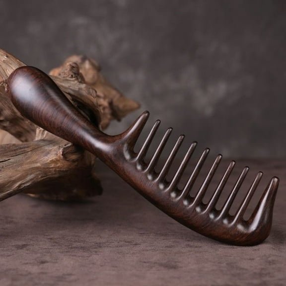 Wide Tooth Wooden Comb for Women, Men - Curly, Thick, Long Hair Detangling and Scalp Massager for Hair Growth