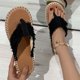 thumbnail image 1 of Sandalias planas informales de paja, zapatos de pescador, sandalias y zapatillas de estilo retro de playa, zapatos de mujer de gran tamaño Wmkox8yii  ytu8400, 1 of 8