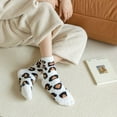 thumbnail image 4 of BRGZLK Women Socks Mid Tube Socks Leopard Print Half Side Plush Socks Coral Fleece Thickened Warm Fashion Casal Sleep Socks White One Size, 4 of 4