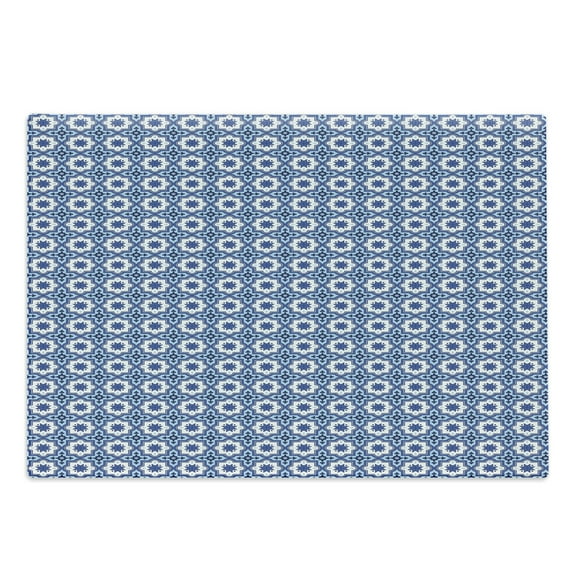 Navy Blue Cutting Board, Moroccan Traditional Tile Motifs with Floral Elements in Blue, Decorative Tempered Glass Cutting and Serving Board, Large Size, Violet Blue Pale Blue, by Ambesonne