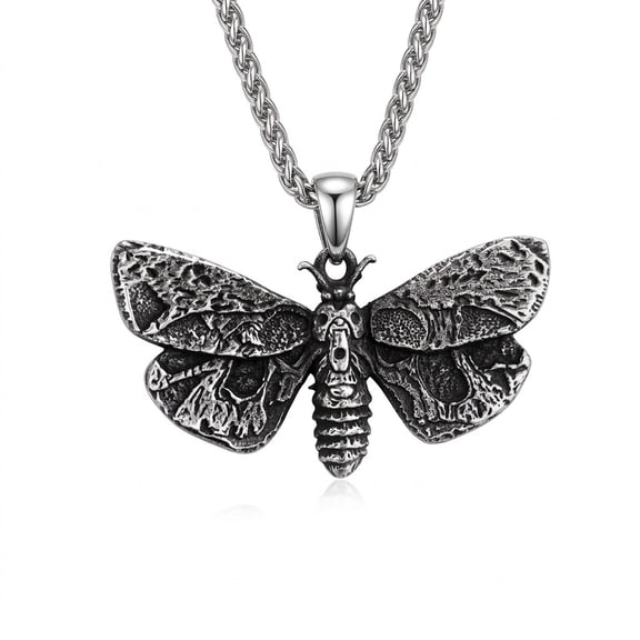 ZMY Home Death's-head Hawkmoth Necklace, Vintage Silver Tone Moth Pendant , Antique Goth Insect Jewelry Gift for Women